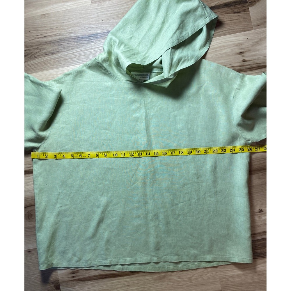 Real Comfort by Chadwick's Green 100% Linen Pullover Hoodie Top Womens Large - Picture 4 of 7
